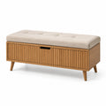 Banc de rangement en chêne et tissu beige 120x40x45 cm