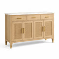 Buffet en bois, rotin et marbre de carrare 160x40x85 cm