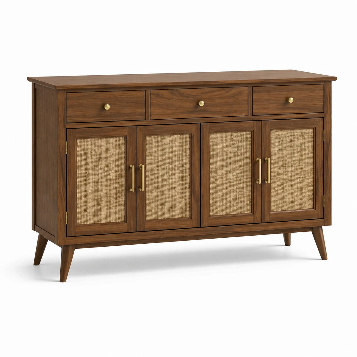 Buffet en bois avec portes en rotin cannage