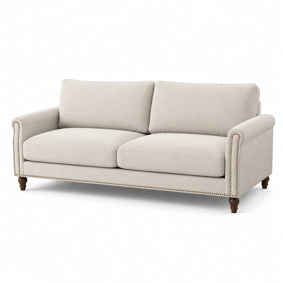 Canapé 3 places en bois et tissu polyester beige