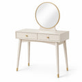 Coiffeuse en bois avec miroir rond et tiroirs crème doré