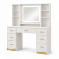 Coiffeuse en bois avec miroir LED et rangements intégrés 120x45x140 cm