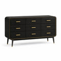 Commode en bois noir avec poignées dorées et huit tiroirs