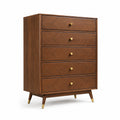 Commode en bois de noyer avec cinq tiroirs