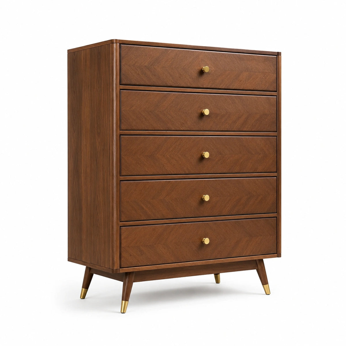 Commode en bois de noyer avec cinq tiroirs