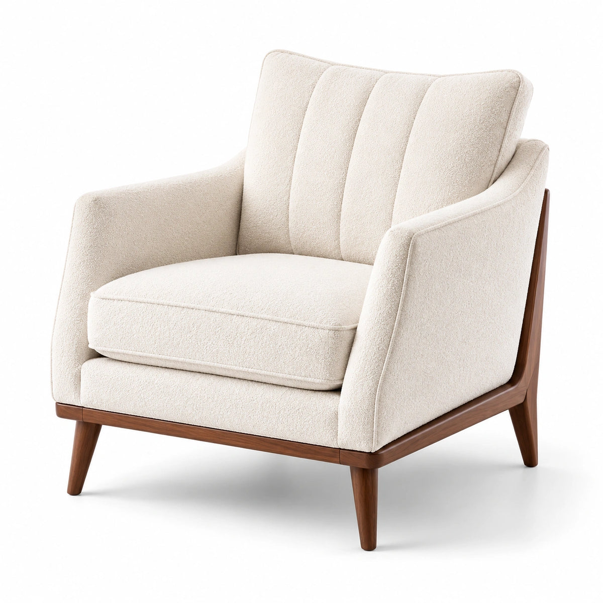Fauteuil en bois et tissu bouclé écru 90x85x75 cm