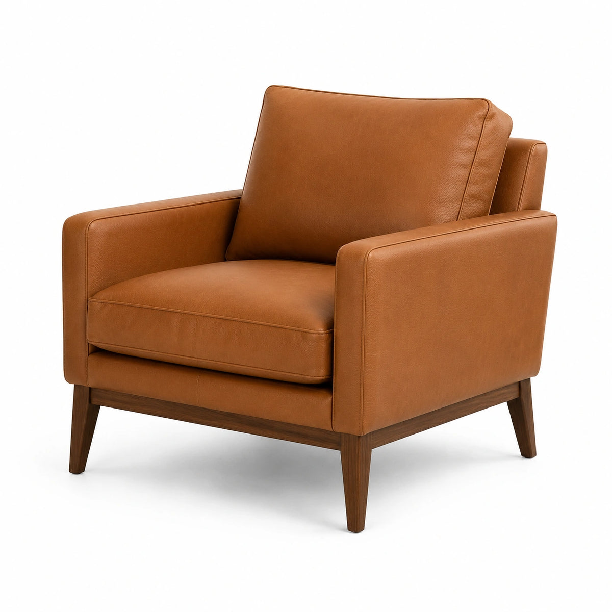 Fauteuil en cuir synthétique marron avec cadre en bois massif