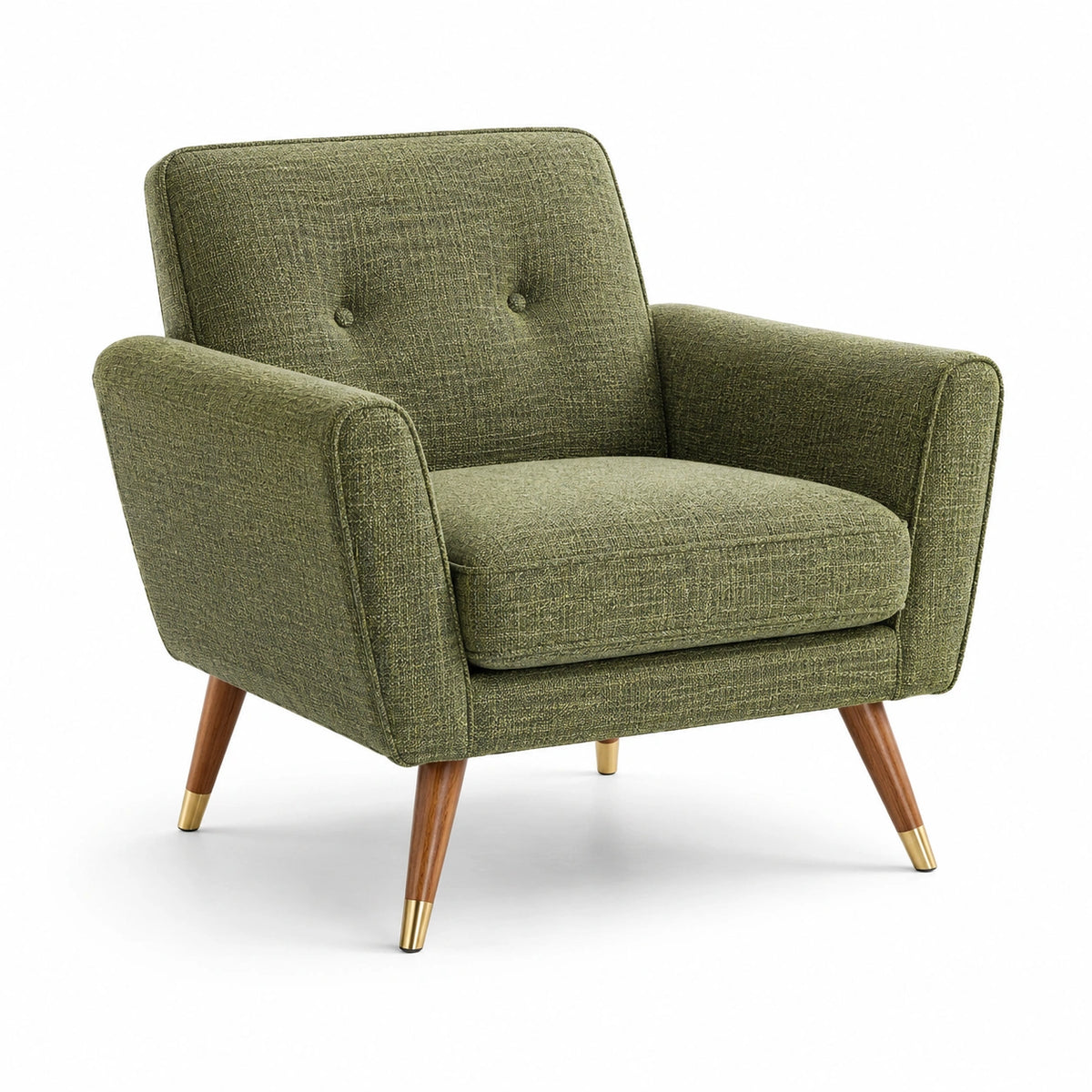 Fauteuil en tissu vert avec pieds en bois
