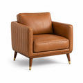 Fauteuil en cuir marron avec pieds en bois massif