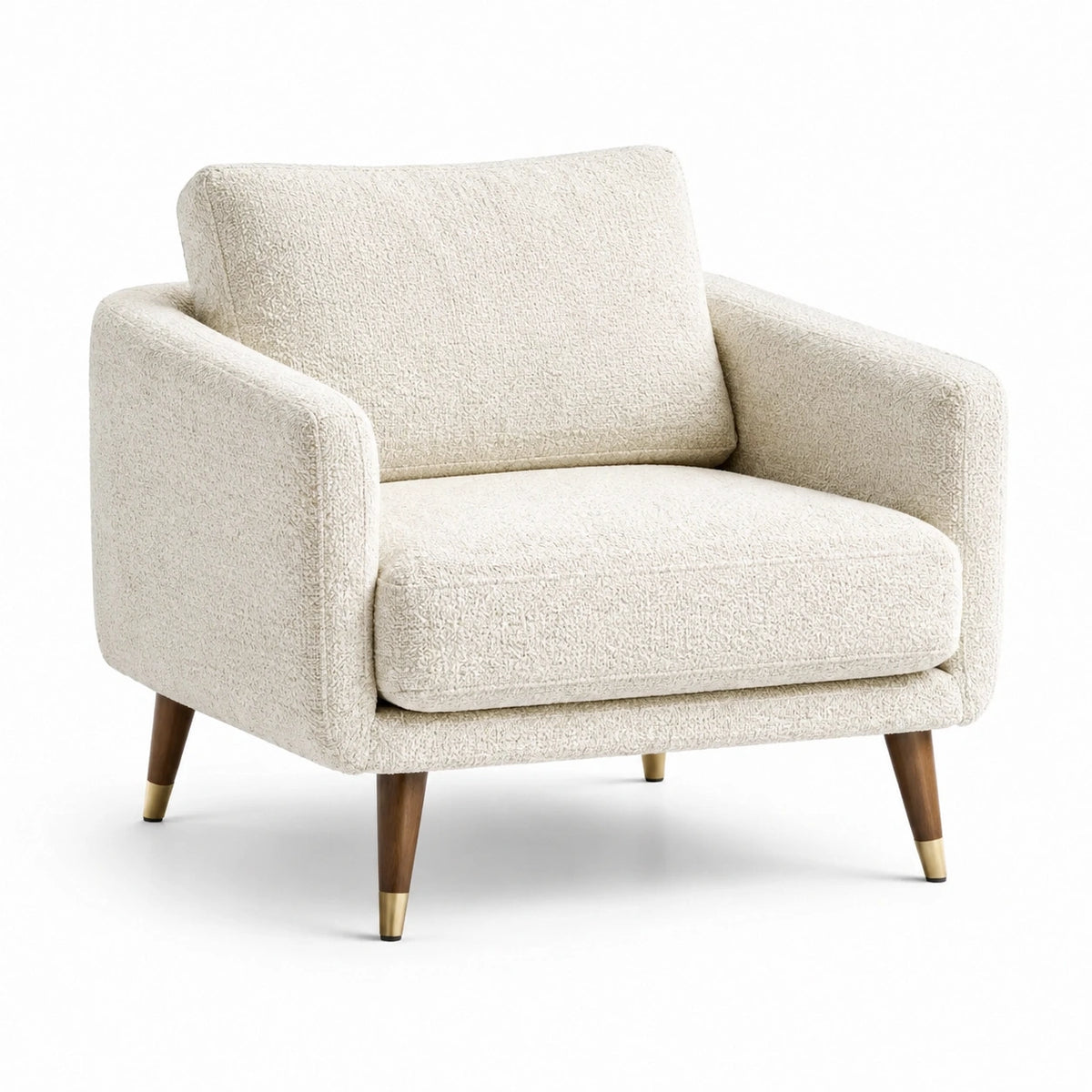 Fauteuil en bois et tissu bouclette crème