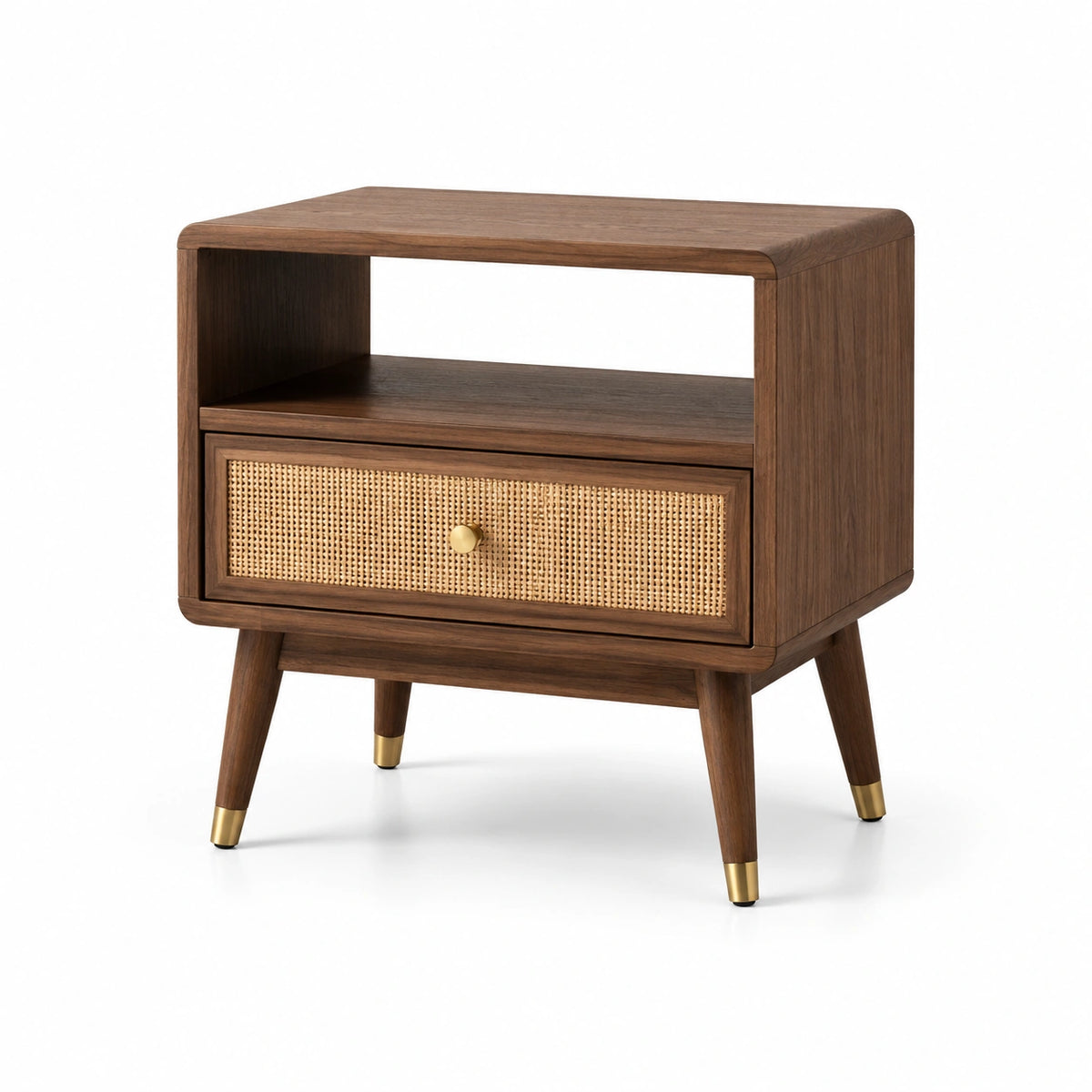 Table de chevet en bois avec tiroir en rotin 45x35x55 cm