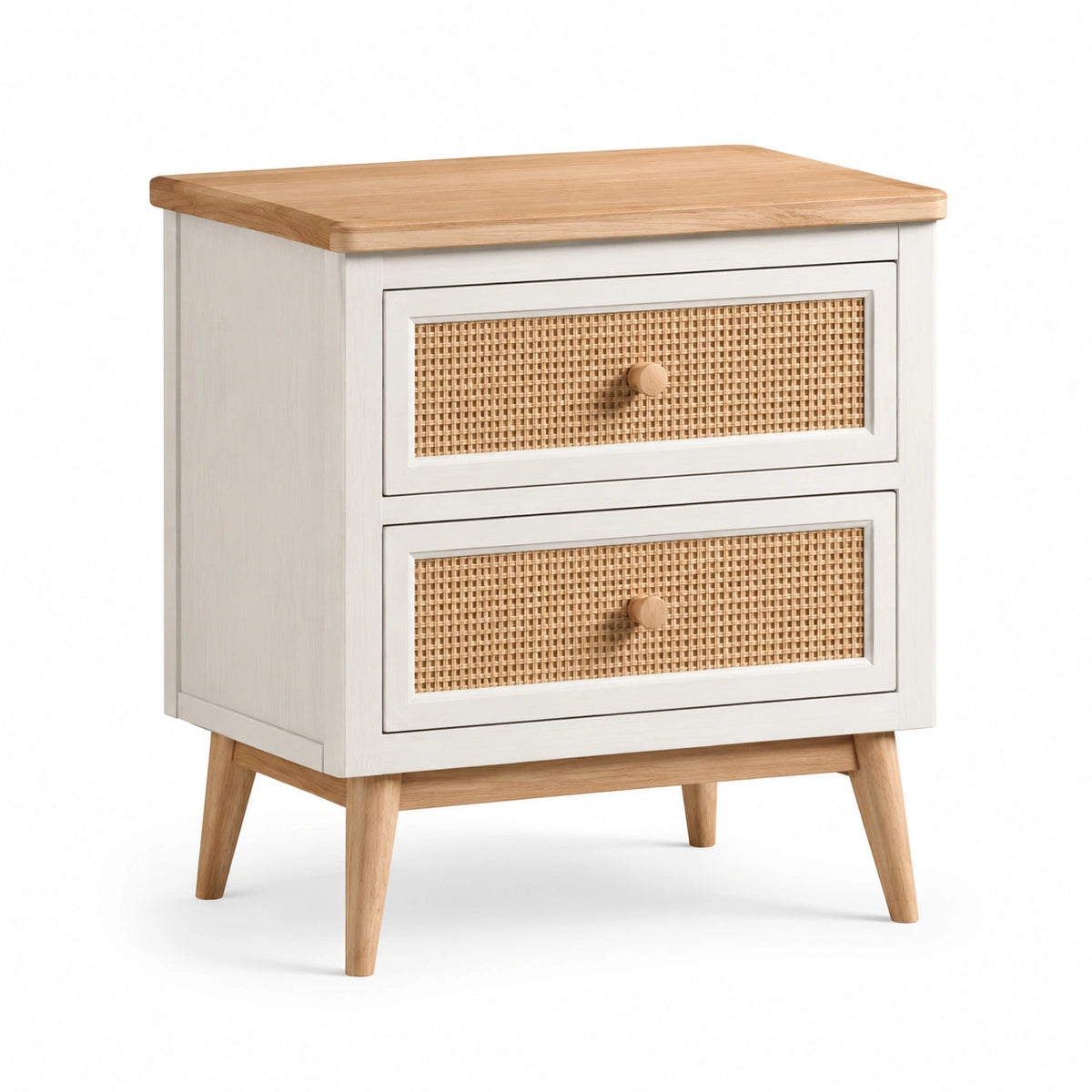 Table de chevet en bois et rotin beige avec tiroirs 50x40x60cm