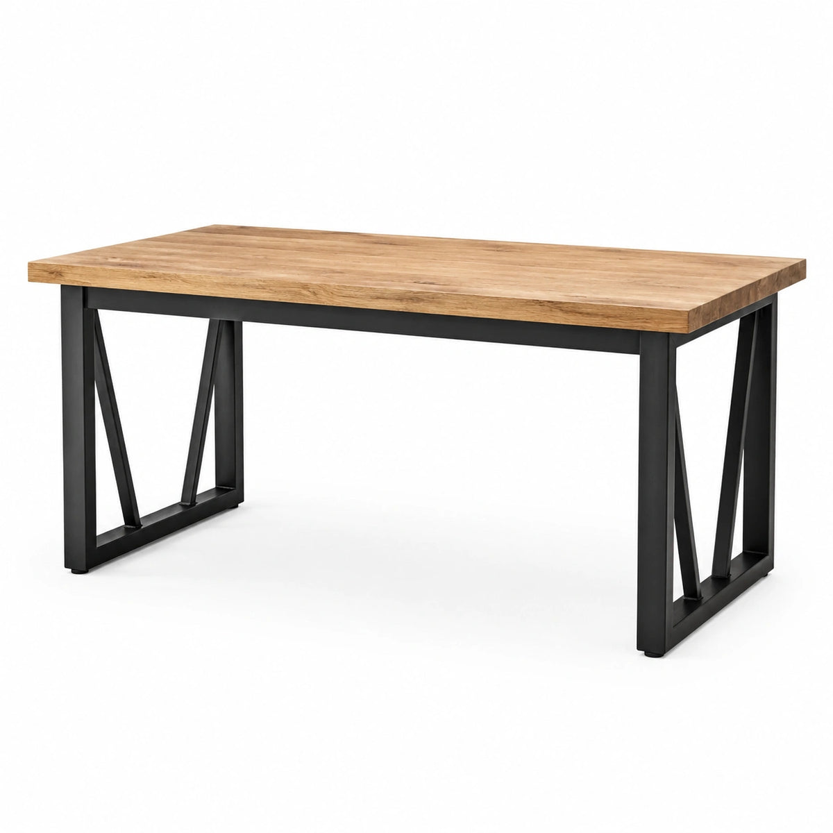 Table rectangulaire en bois et métal avec plateau en chêne massif